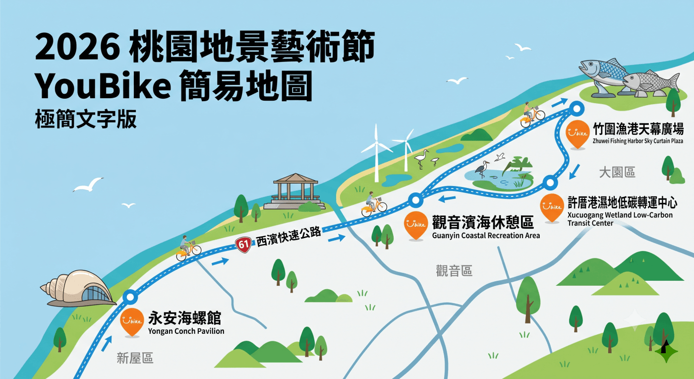 2026桃園地景藝術節攻略|「珍珠海岸」雙漁港一日遊!交通、72件必看作品、路線一次收錄 7 2026桃園YouBike